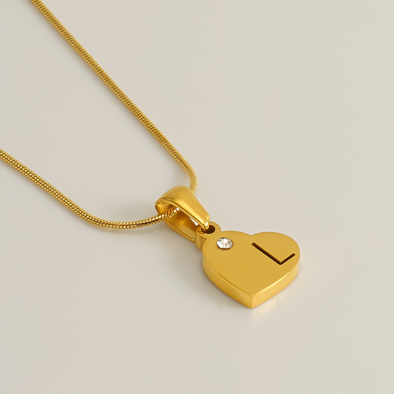 Gold / 1 Piece Simple Series Simple Letter L Stainless Steel 18K Gold Plated Rhinestone Unisex Pendant Necklaces Picture12